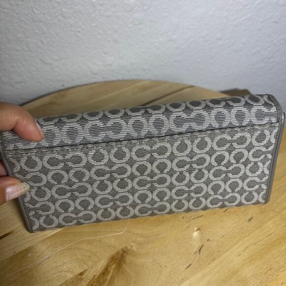 Coach Madison Slim Envelope Fabric Needlepoint Op Art Mahogany Wallet - Picture 4 of 8